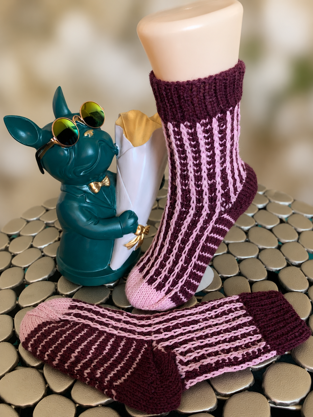 Kuschelsocke Aubergine/rosa Gr. 38-39