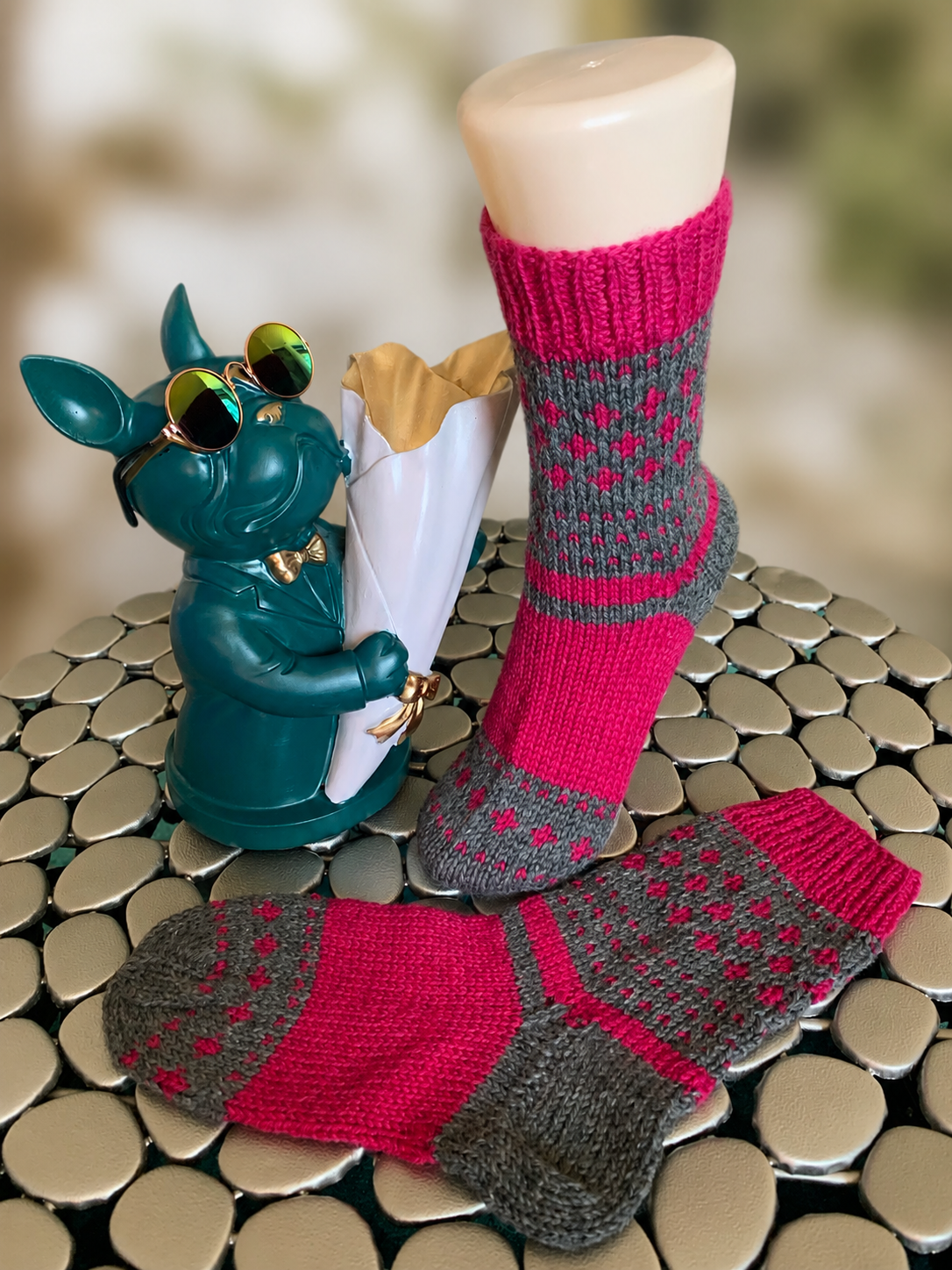 Kuschelsocke grau/pink Gr. 38-39
