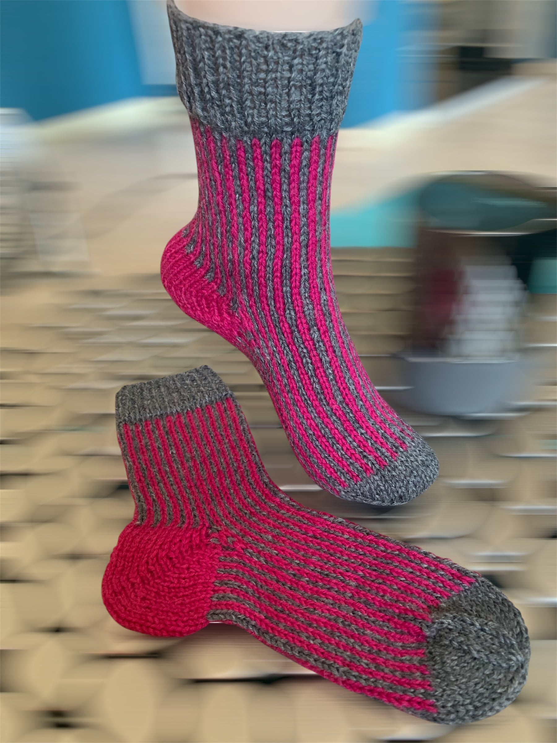 Kuschelsocke grau/pink Gr. 37-38